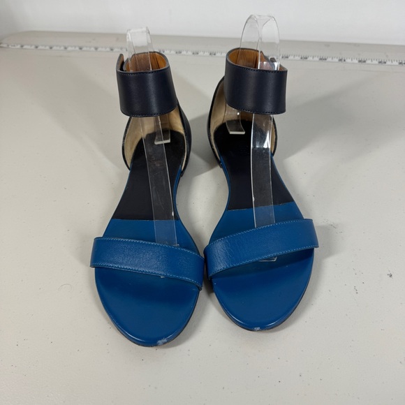 Chloé Gala Two Tone Blue Leather Ankle Strap Sandals Size 37.5 Classic Summer - Picture 3 of 16